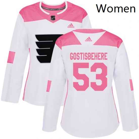 Womens Adidas Philadelphia Flyers 53 Shayne Gostisbehere Authentic WhitePink Fashion NHL Jersey